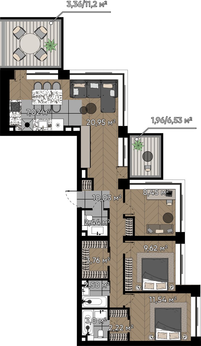 Планировка 86.93 м²