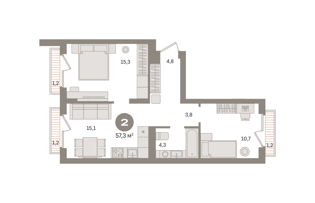 Планировка 57.28 м²