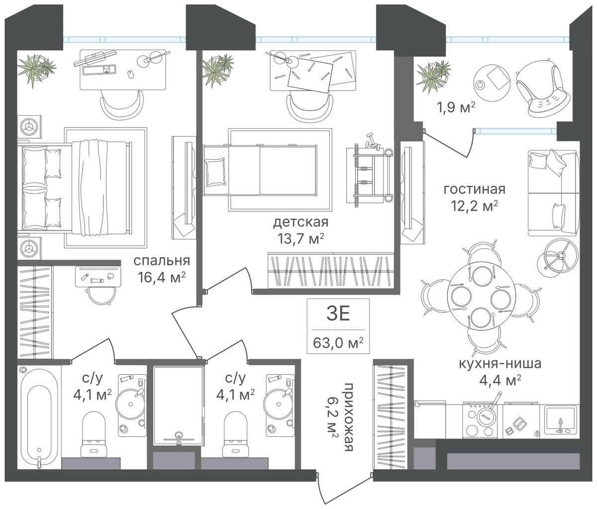Планировка 63.0 м²