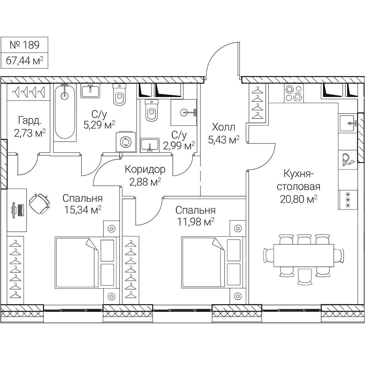 Планировка 67.44 м²
