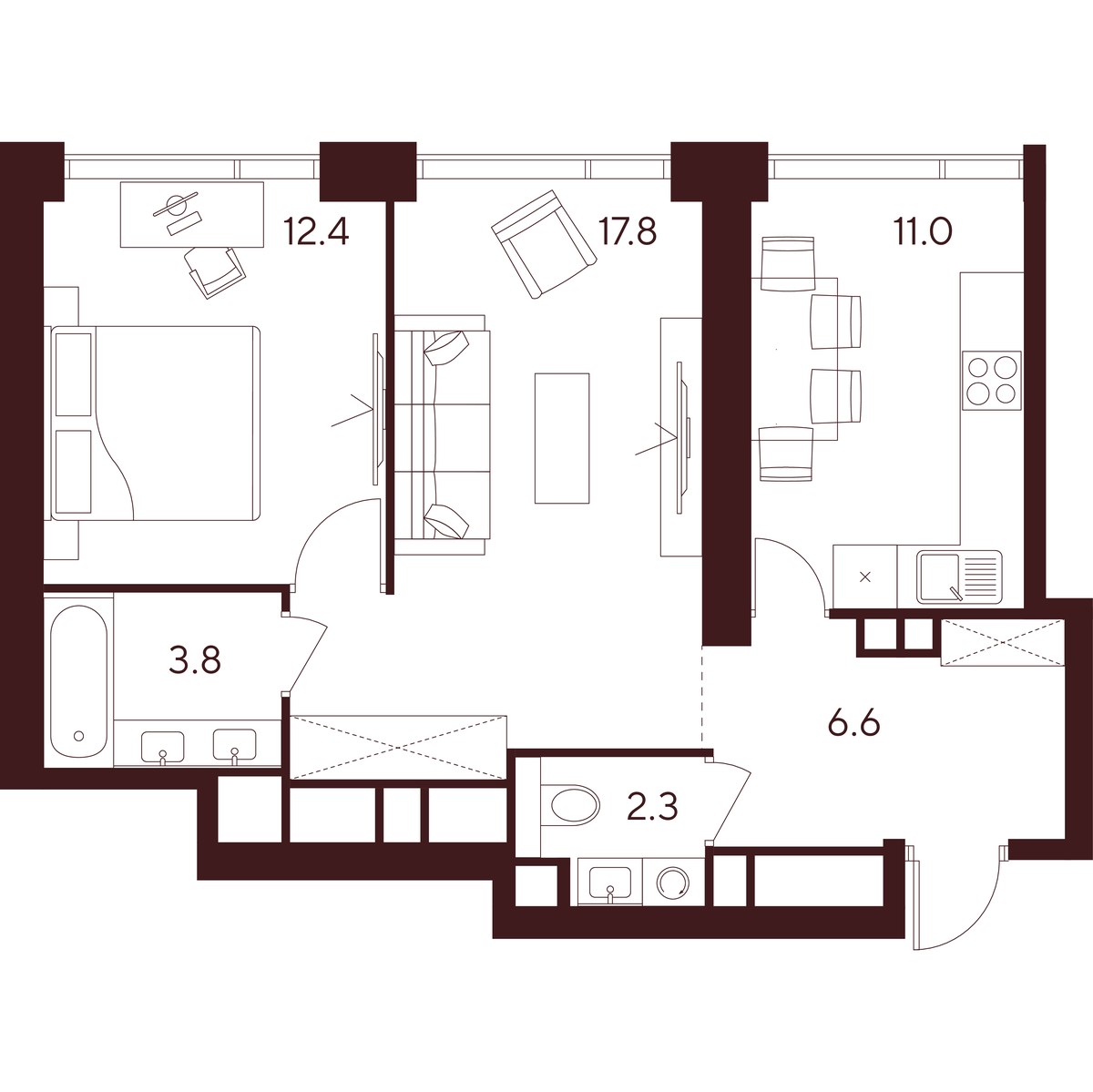 Планировка 53.9 м²