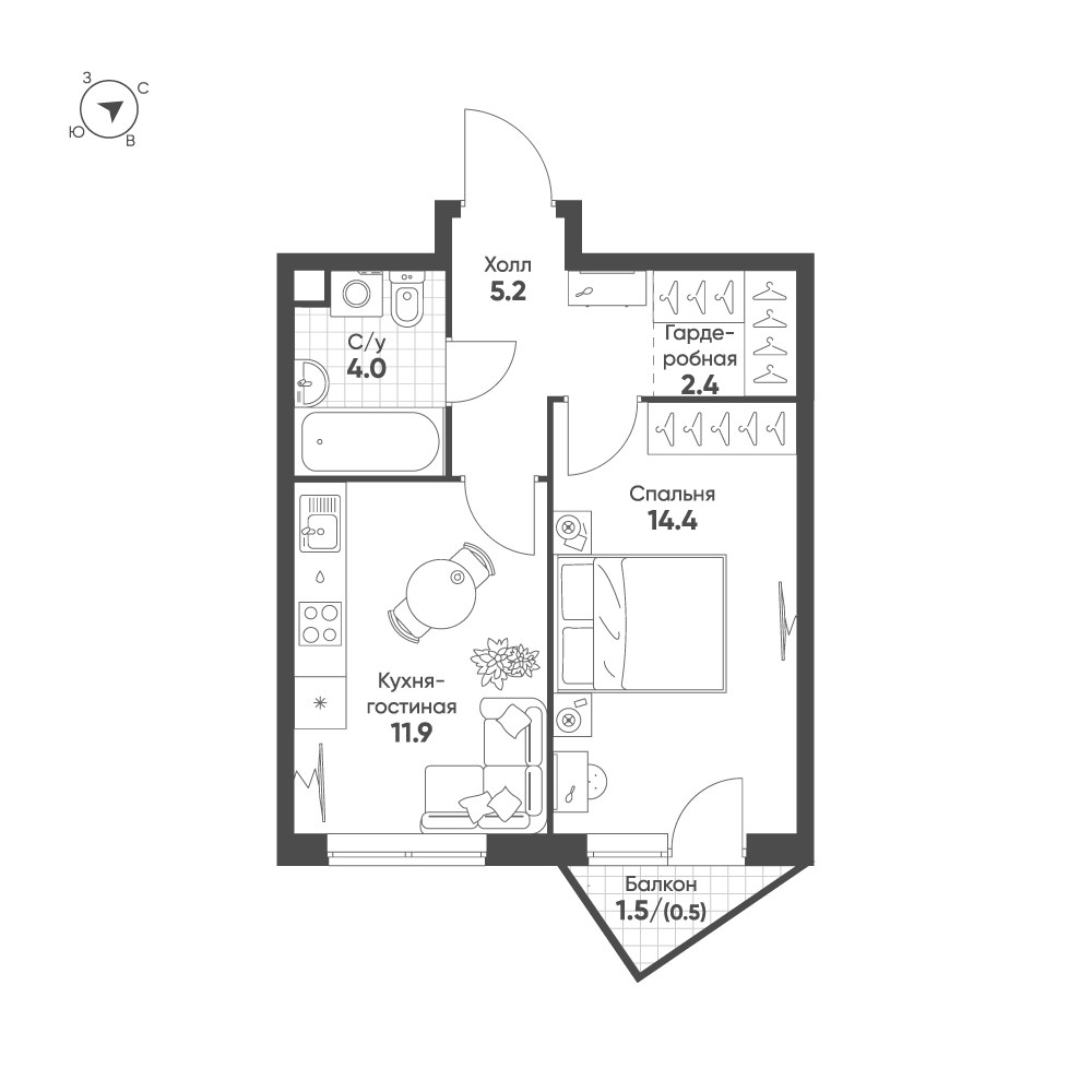Планировка 38.4 м²