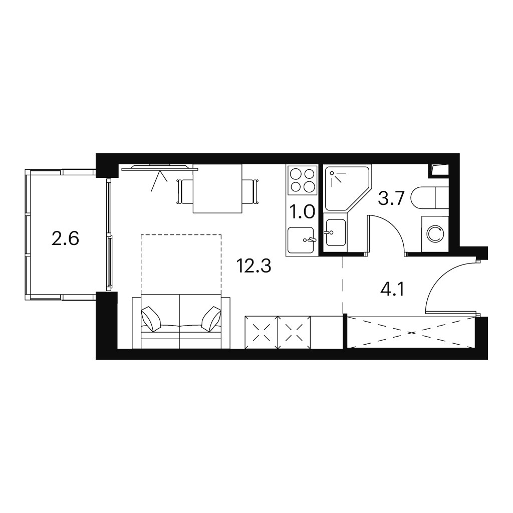 Планировка: 1-комнатная, 23.7 м²