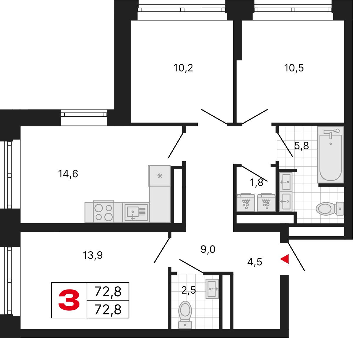 Планировка 72.8 м²