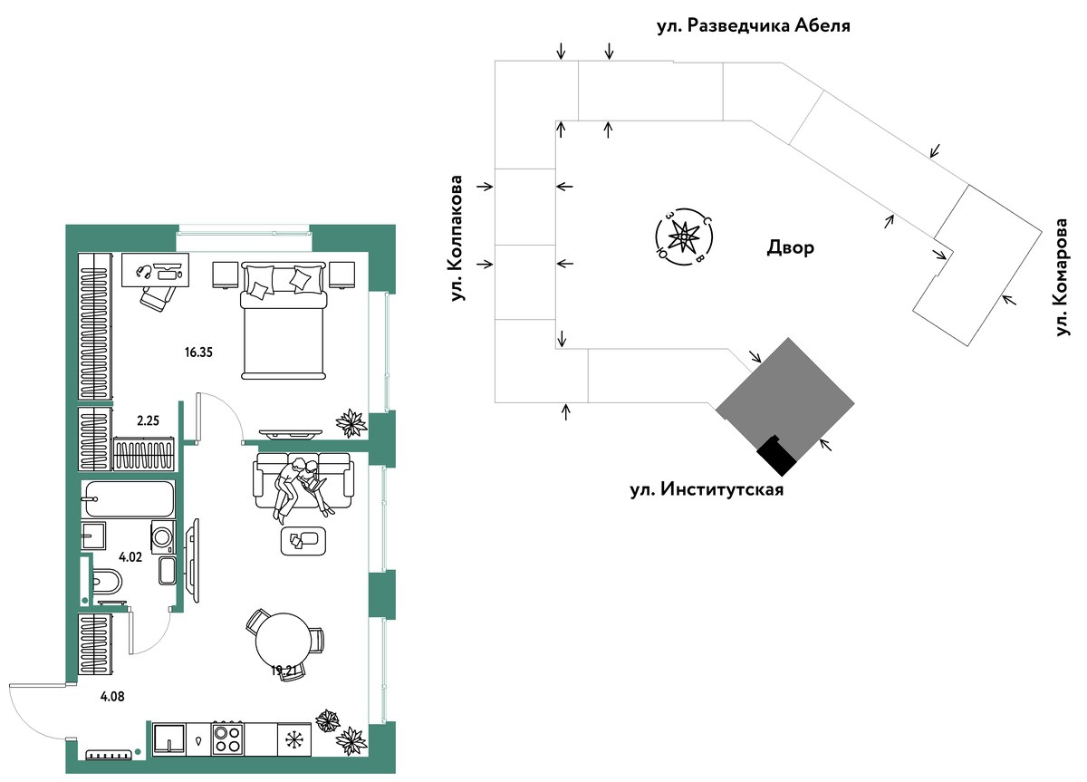 Планировка 45.91 м²