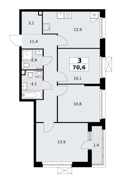 Планировка 70.6 м²
