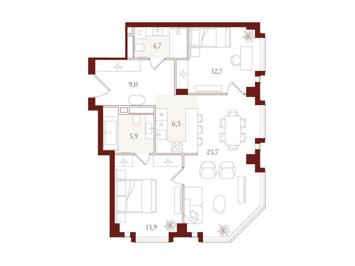 Планировка 76.4 м²