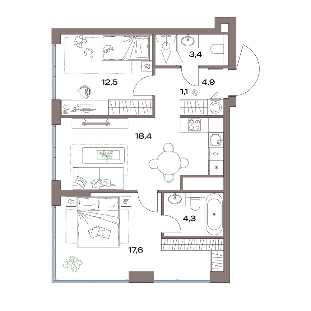 Планировка 63.4 м²