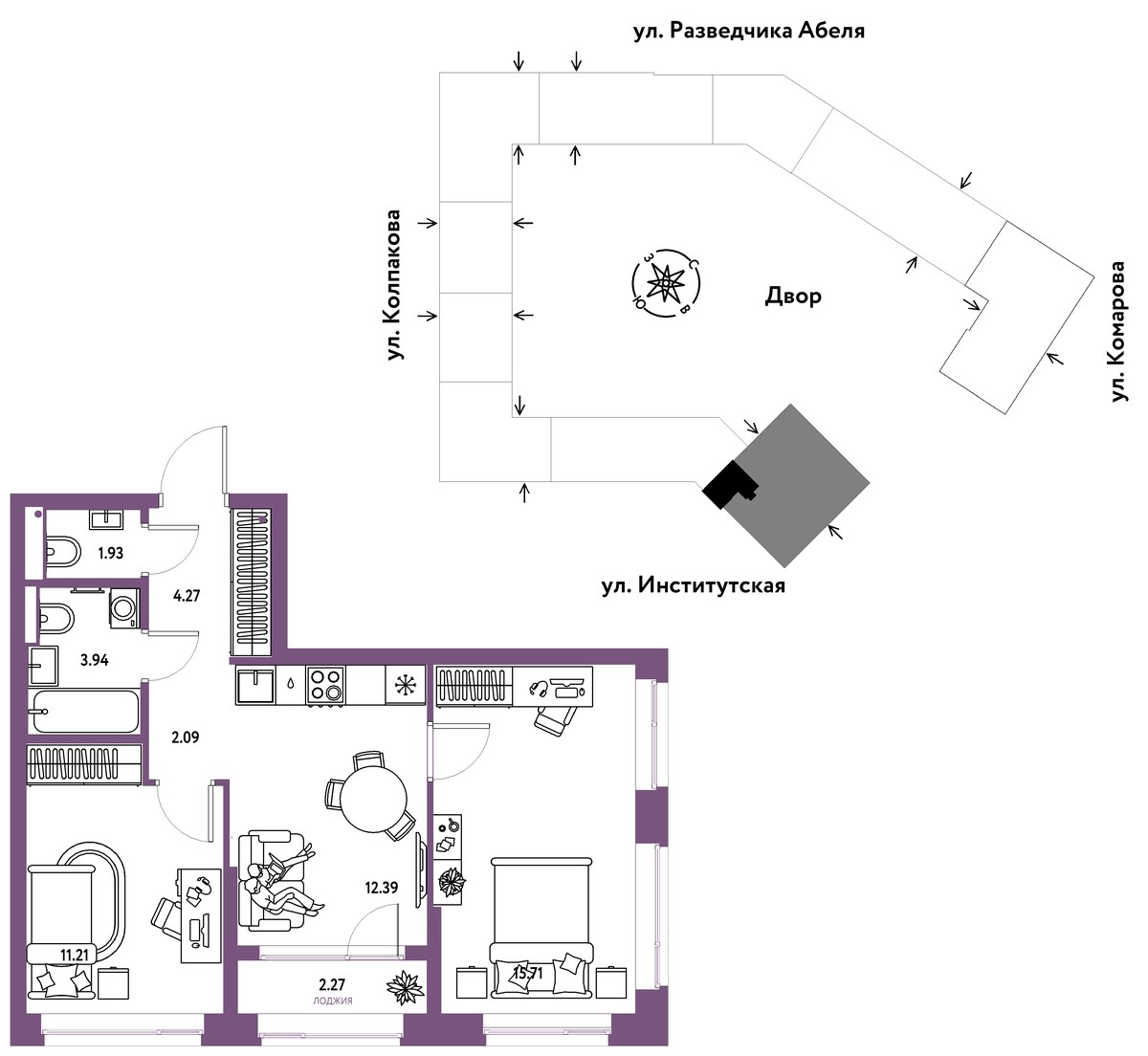 Планировка 53.81 м²