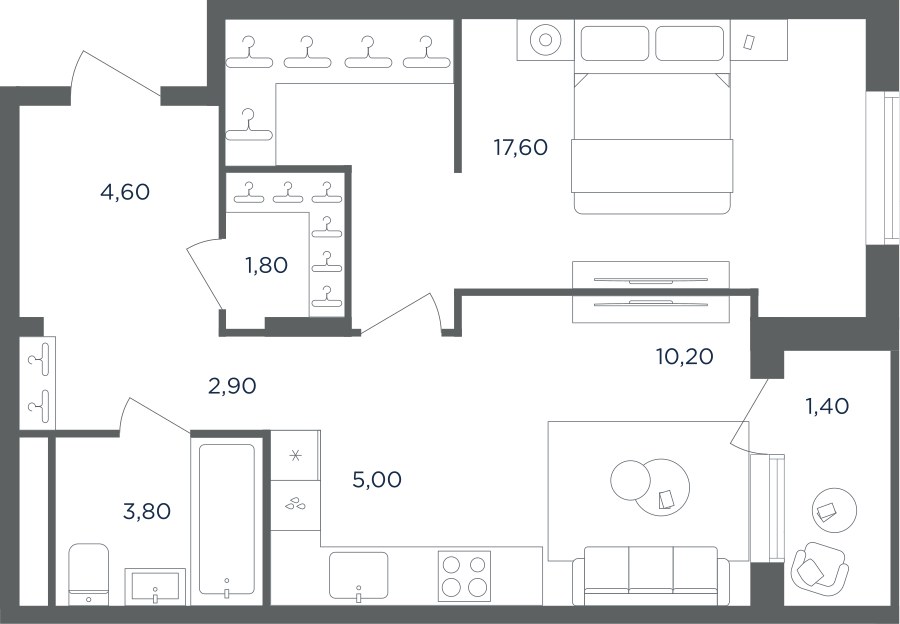 Планировка 45.9 м²
