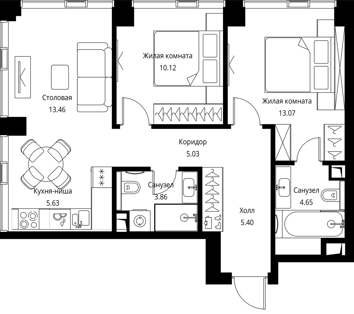 Планировка 61.22 м²
