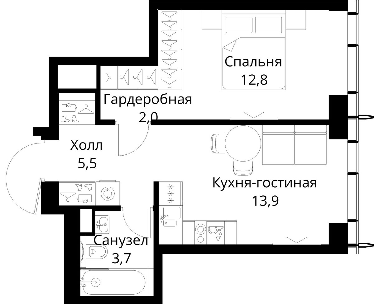 Планировка 37.9 м²