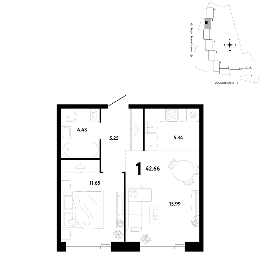 Планировка 42.66 м²