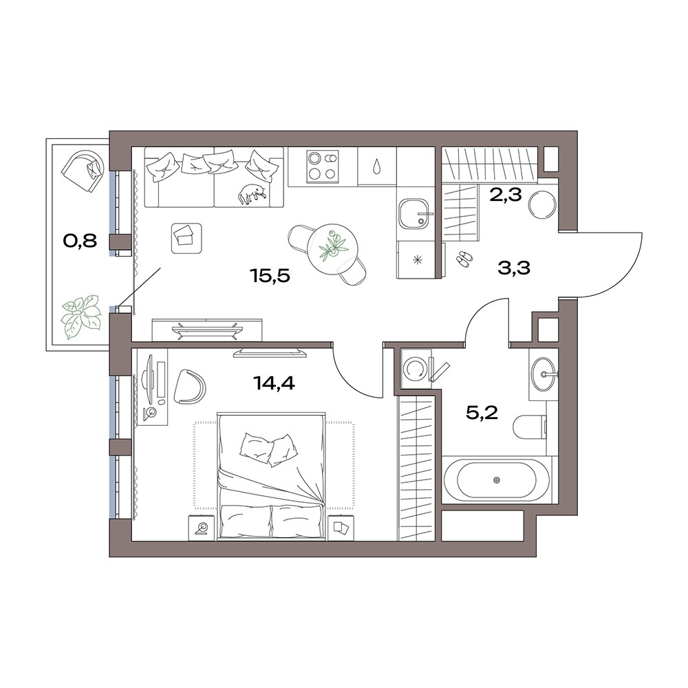 Планировка 45.1 м²