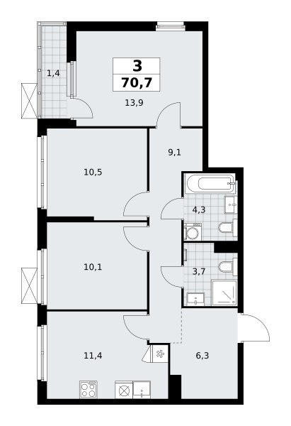 Планировка 70.6 м²