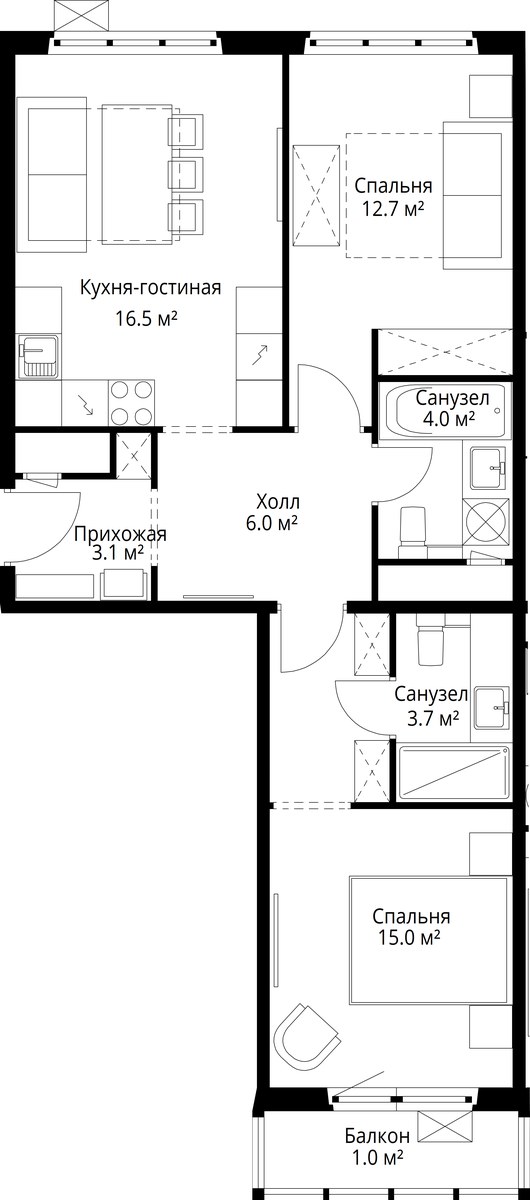 Планировка 62.0 м²
