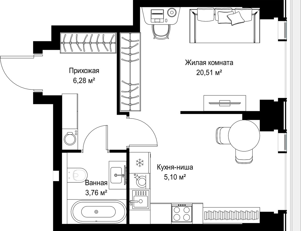 Планировка 35.65 м²