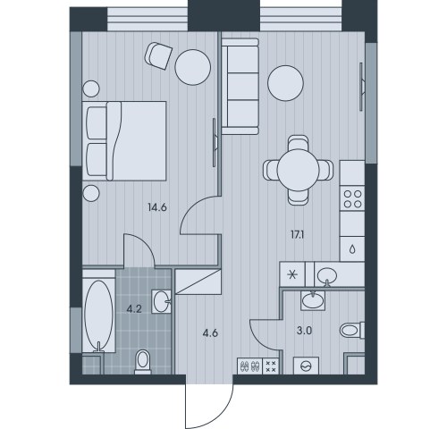 Планировка 43.7 м²