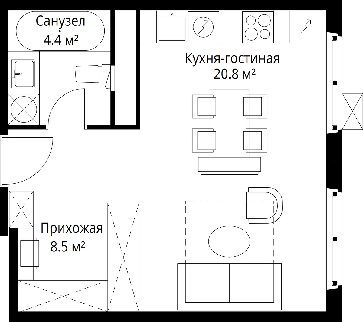 Планировка 33.7 м²