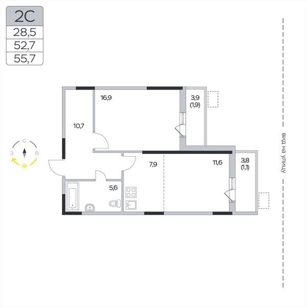 Планировка 55.7 м²