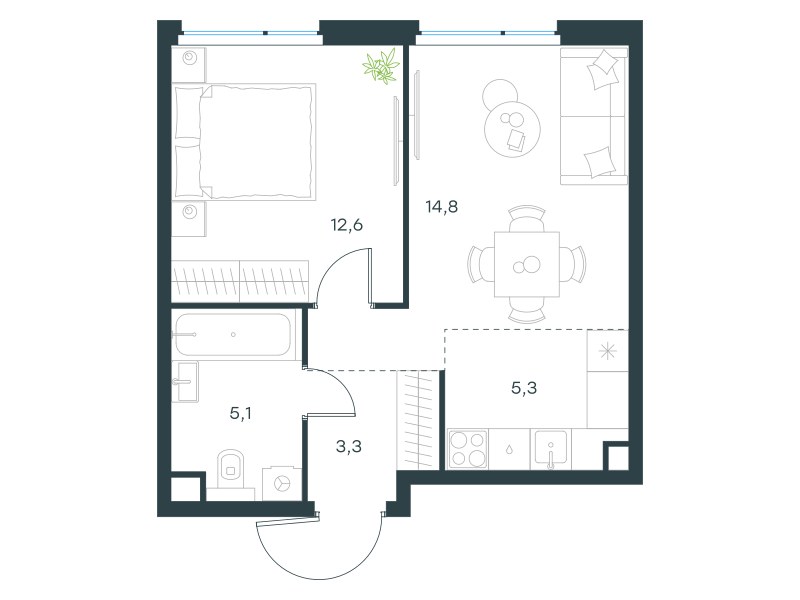 Планировка 41.1 м²