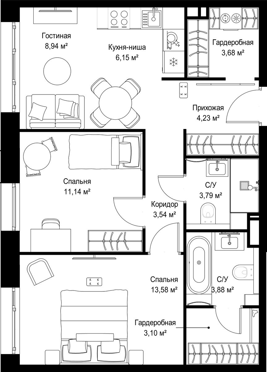 Планировка 62.03 м²