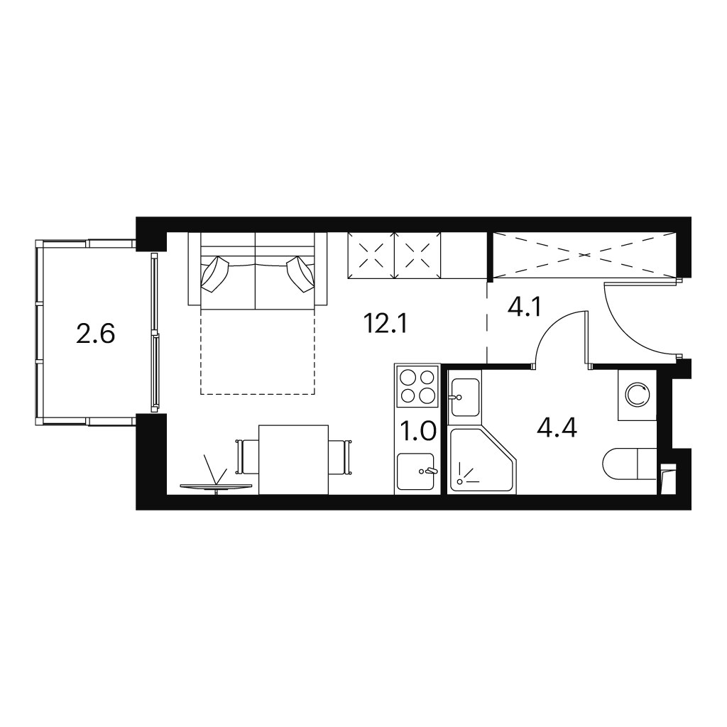 Планировка: 1-комнатная, 24.2 м²