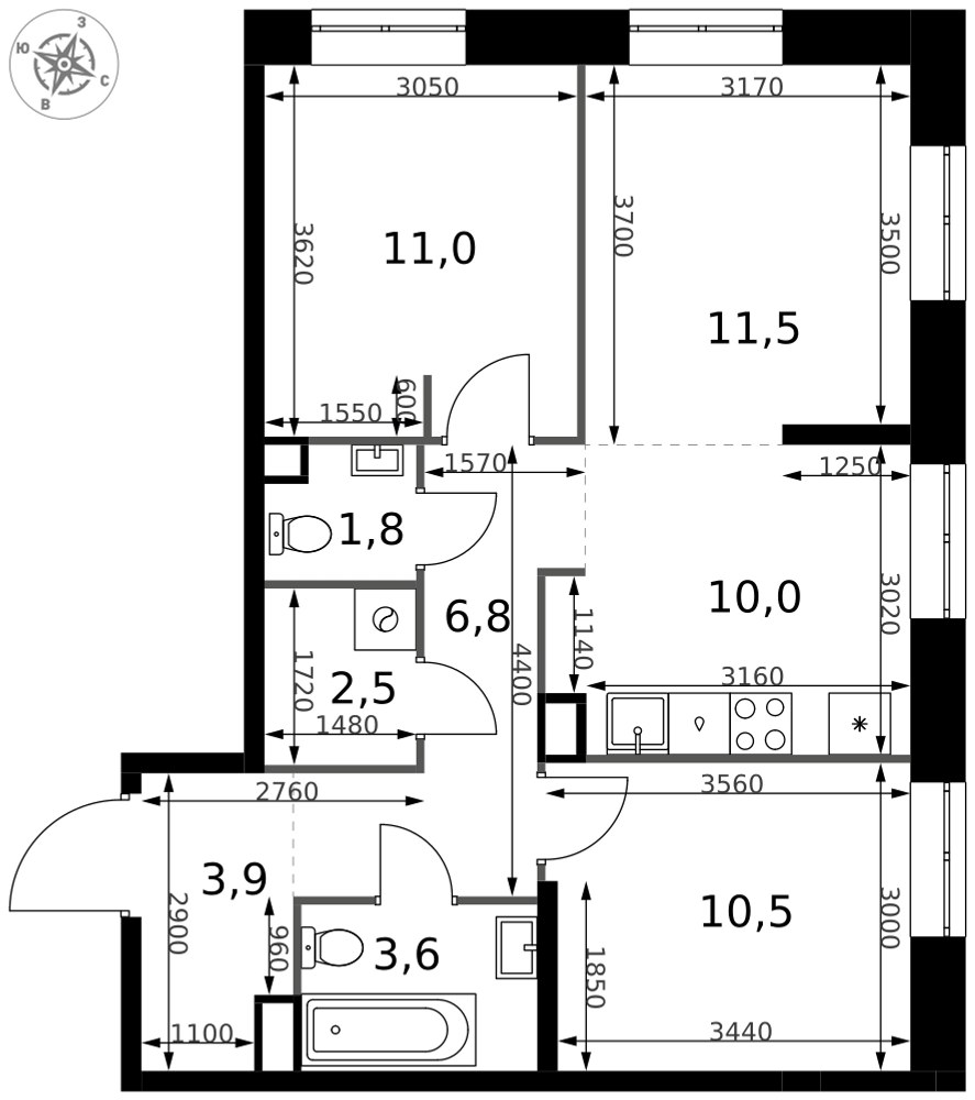 Планировка 61.6 м²