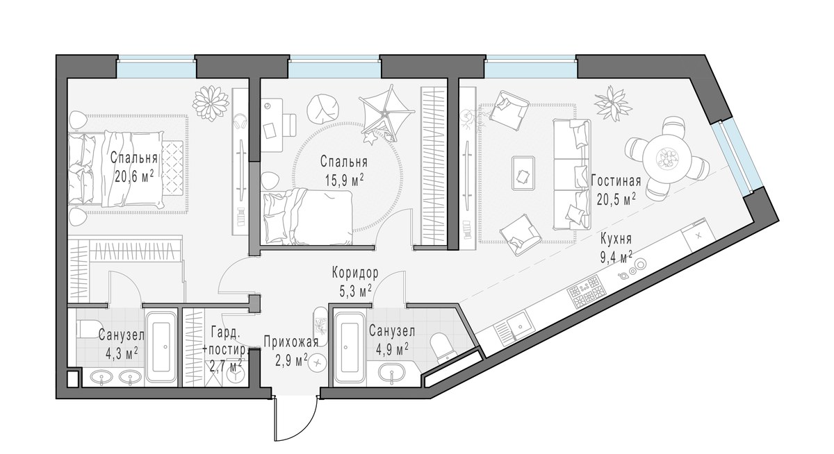 Планировка 86.5 м²