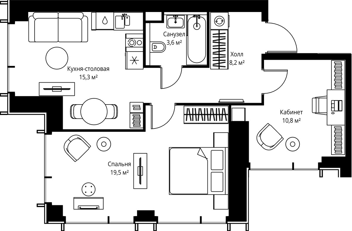 Планировка 57.4 м²