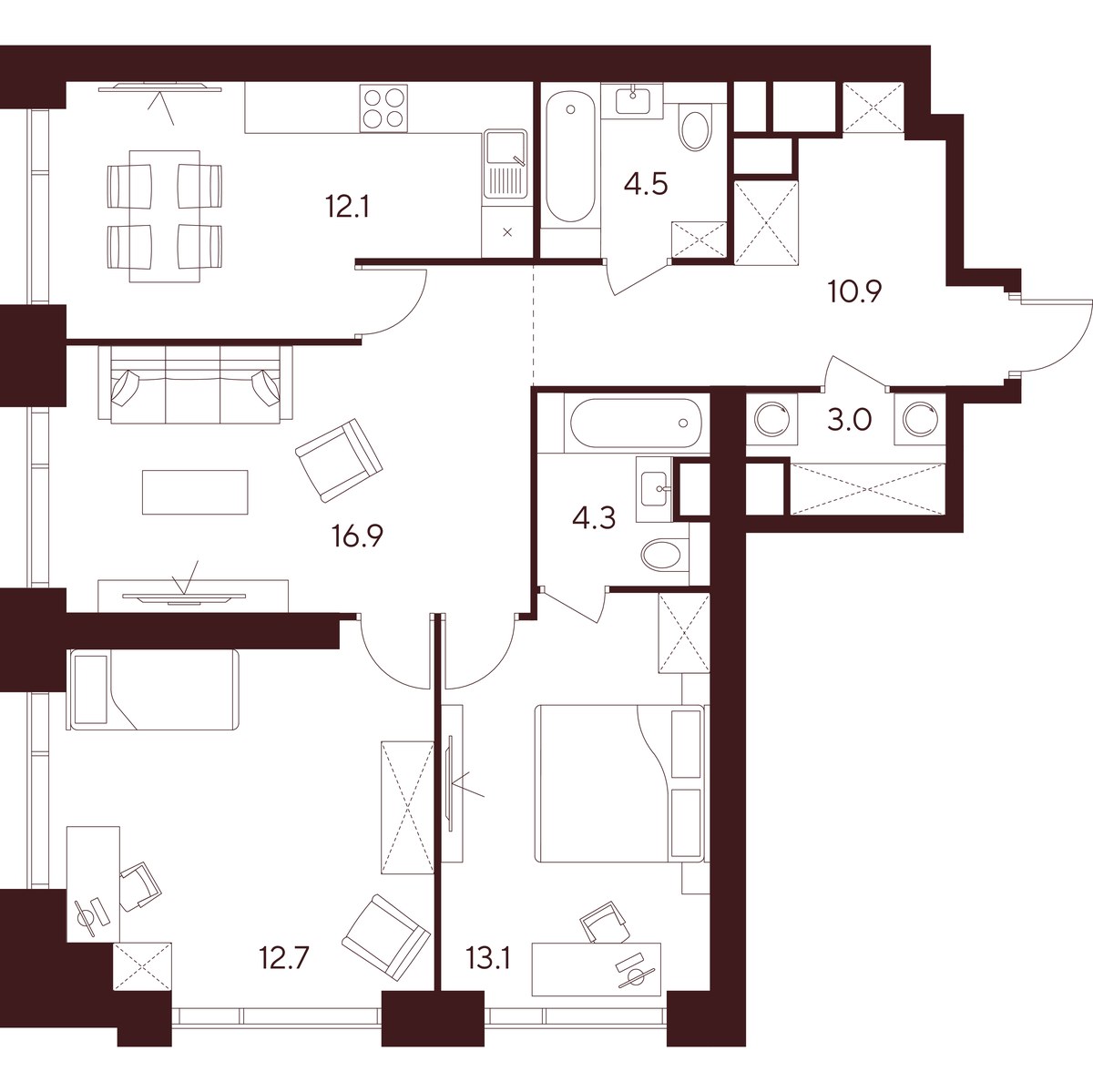Планировка 77.5 м²