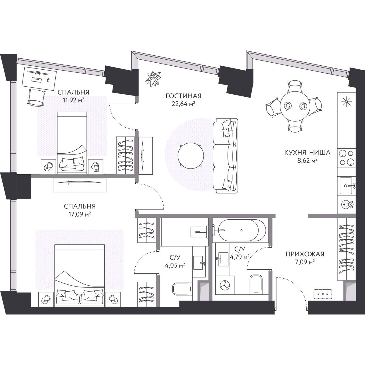 Планировка 77.0 м²