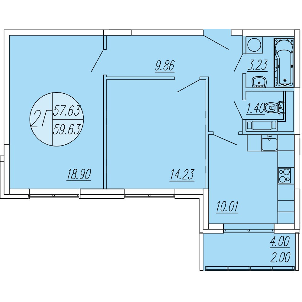 Планировка 59.63 м²
