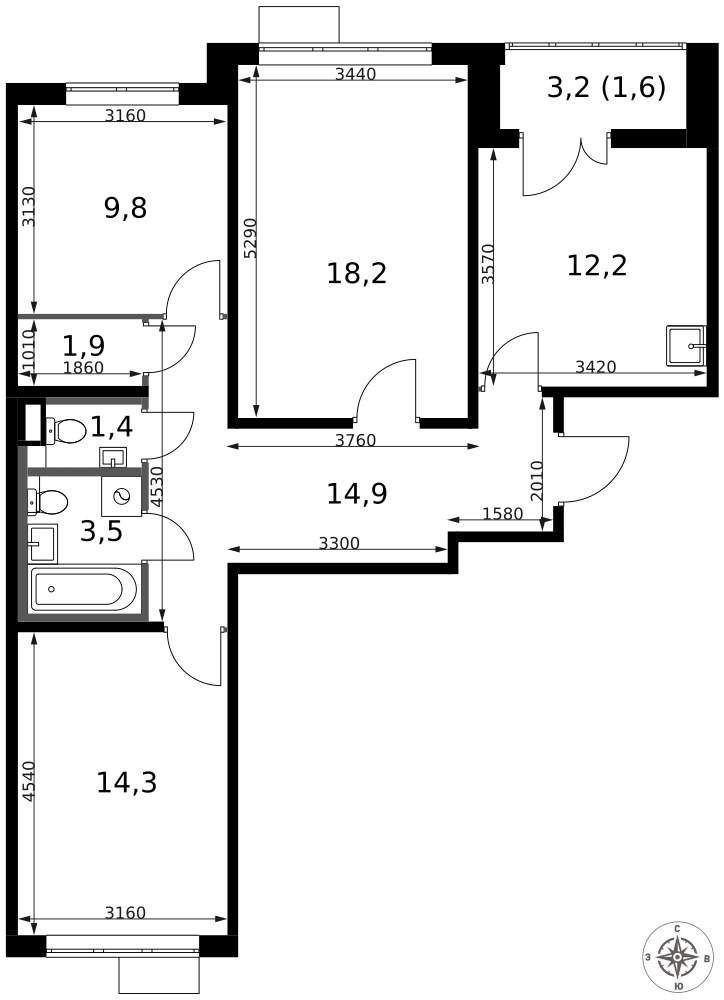 Планировка 77.8 м²
