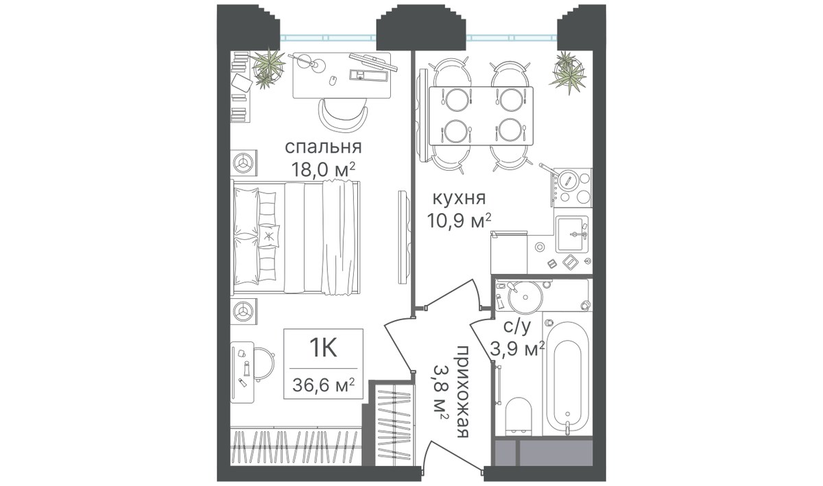 Планировка 36.6 м²