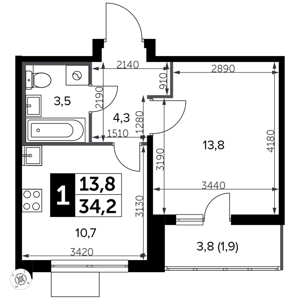 Планировка 34.7 м²