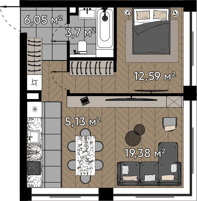Планировка 46.85 м²
