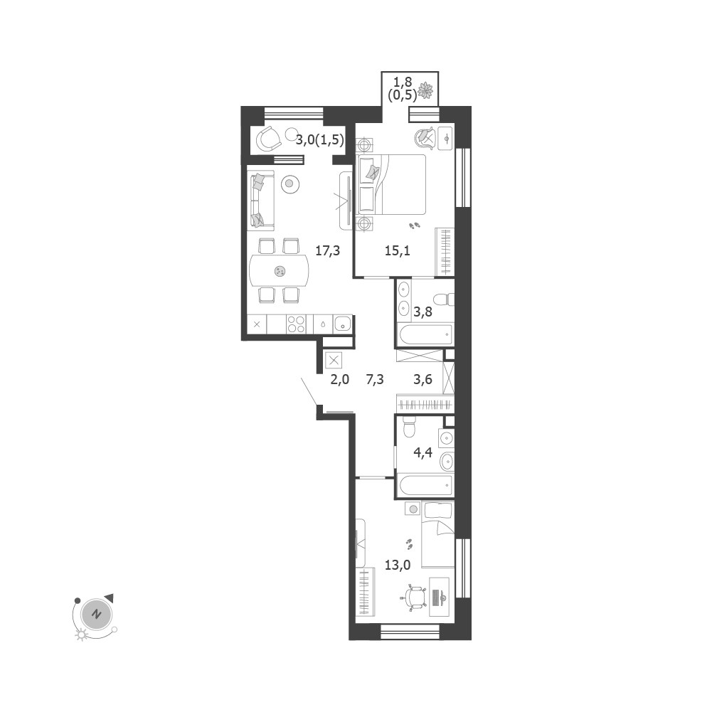 Планировка 68.5 м²