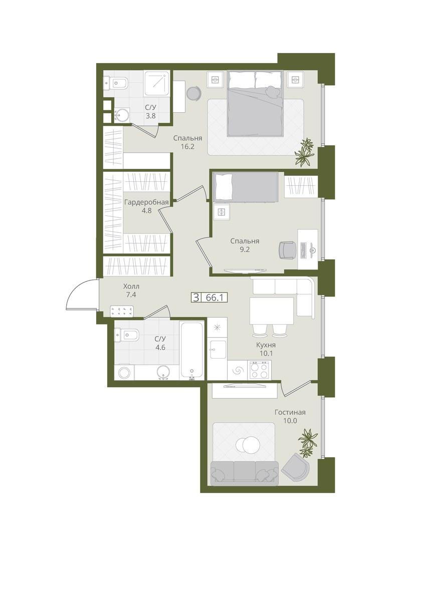 Планировка 66.1 м²