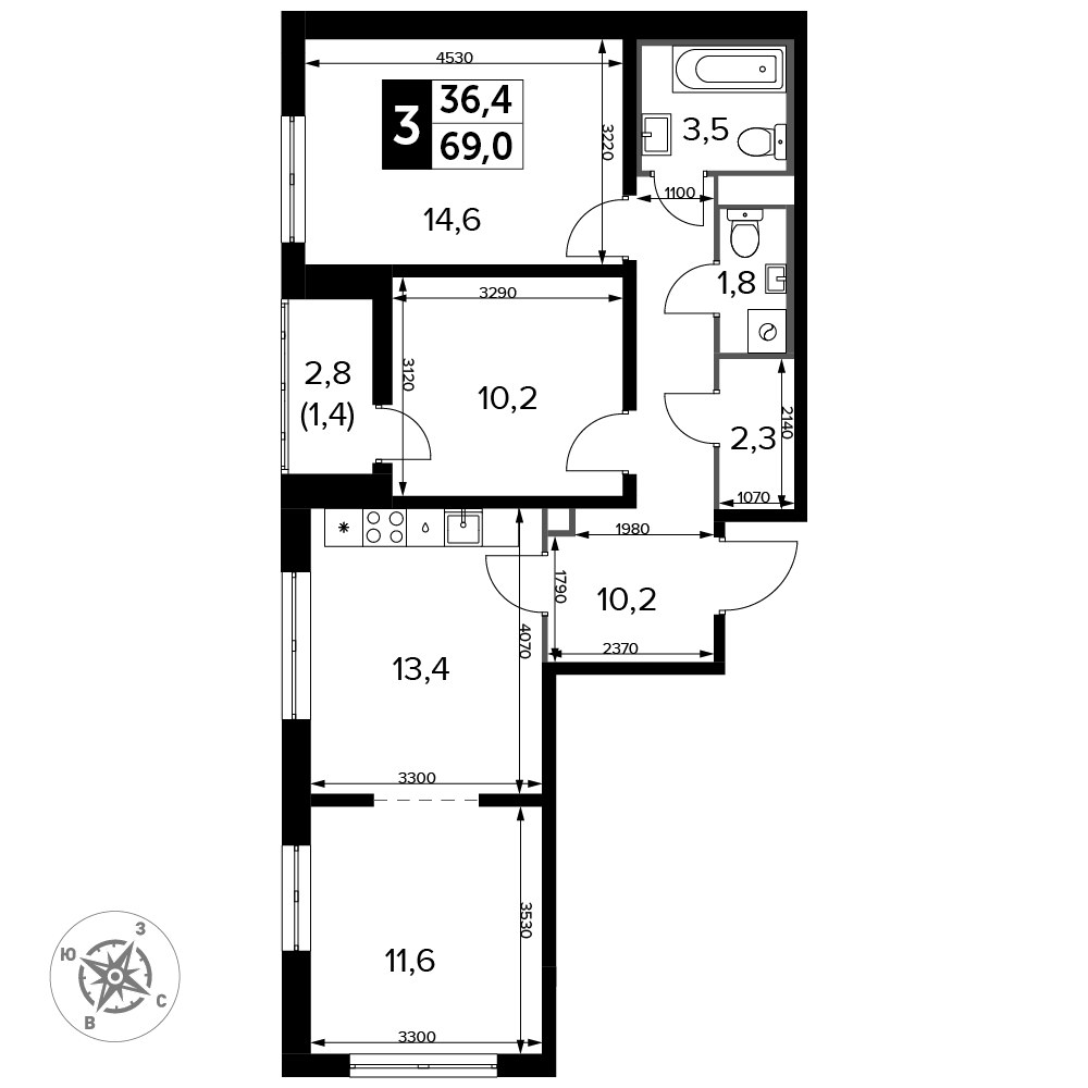Планировка 70.5 м²