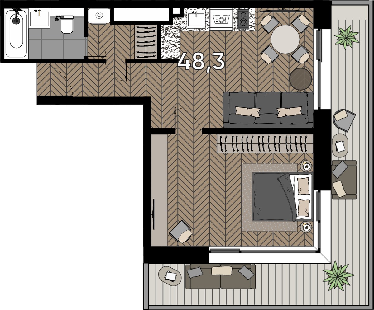 Планировка 56.1 м²