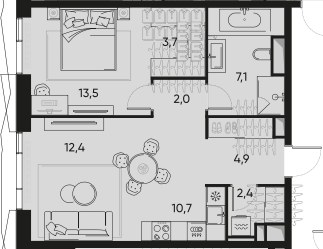 Планировка 56.7 м²