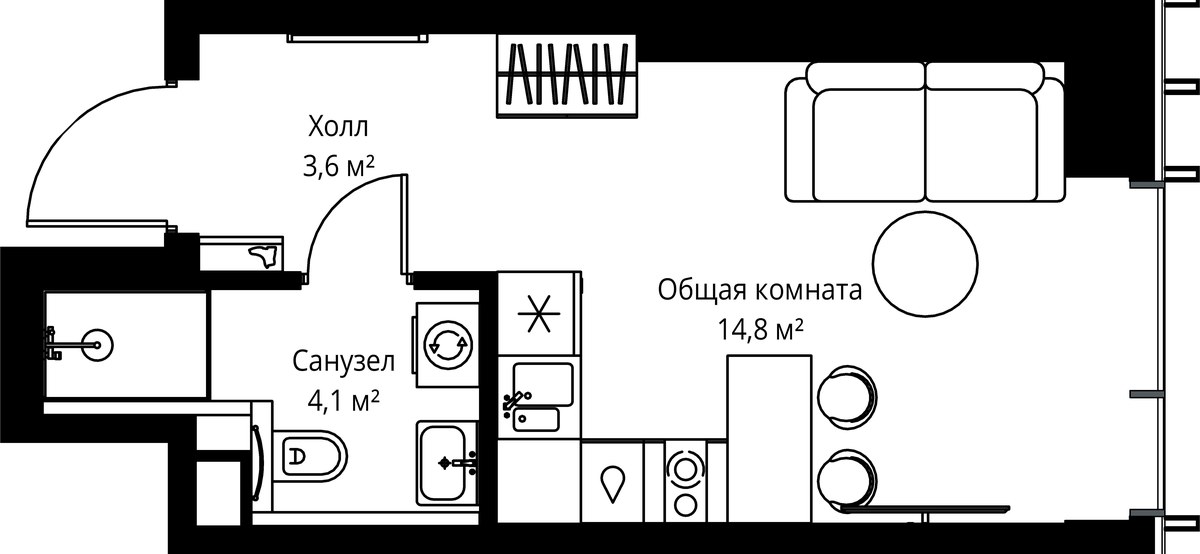 Планировка 22.5 м²