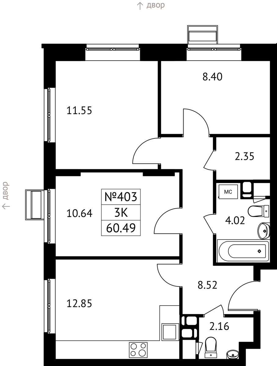 Планировка 60.49 м²
