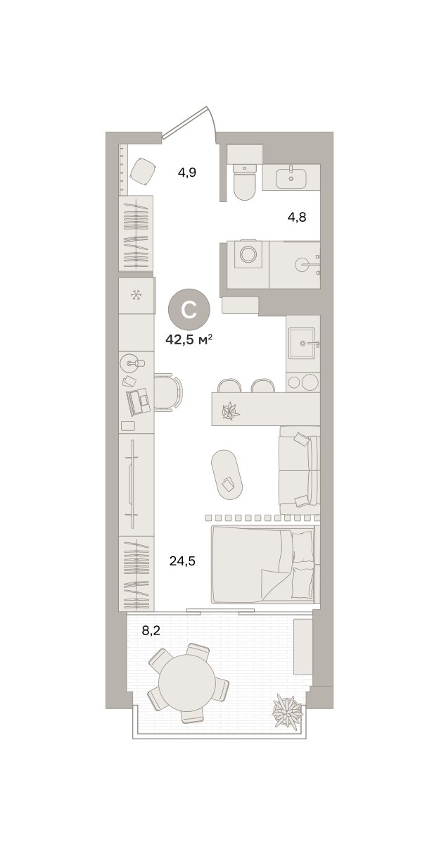 Планировка 42.45 м²