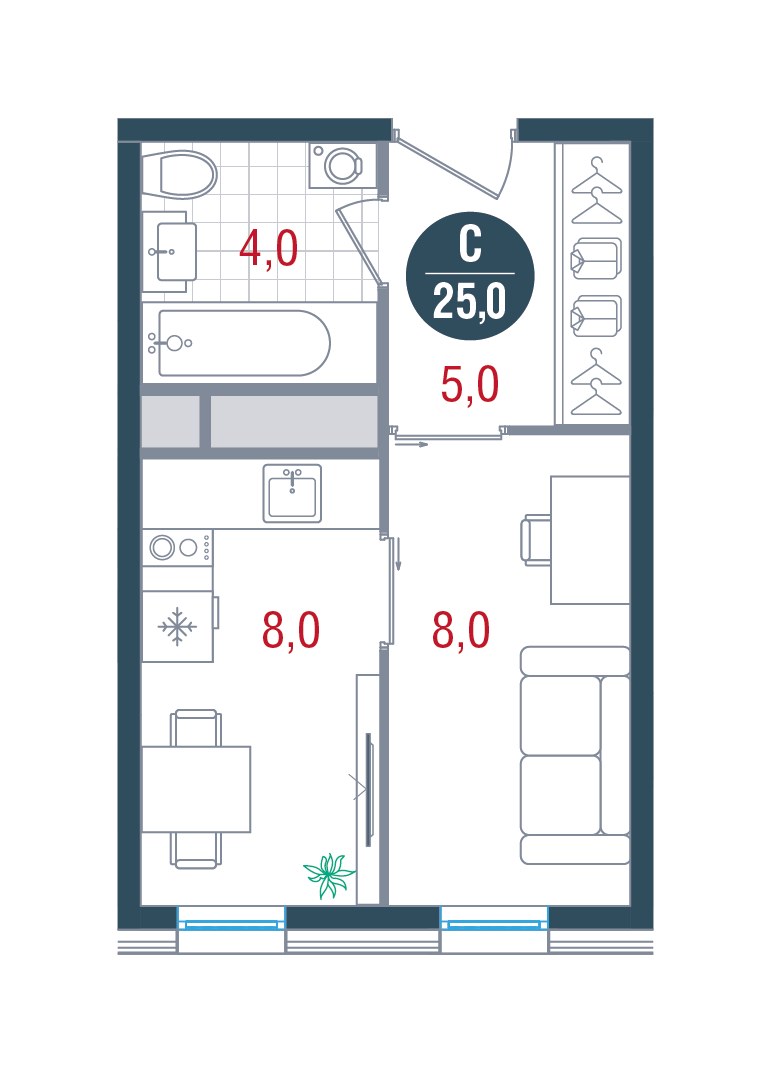 Планировка 25.0 м²
