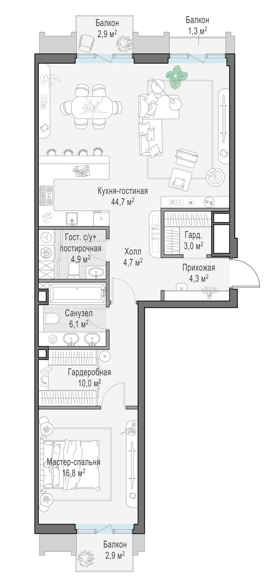 Планировка 96.7 м²