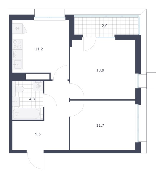 Планировка 52.6 м²