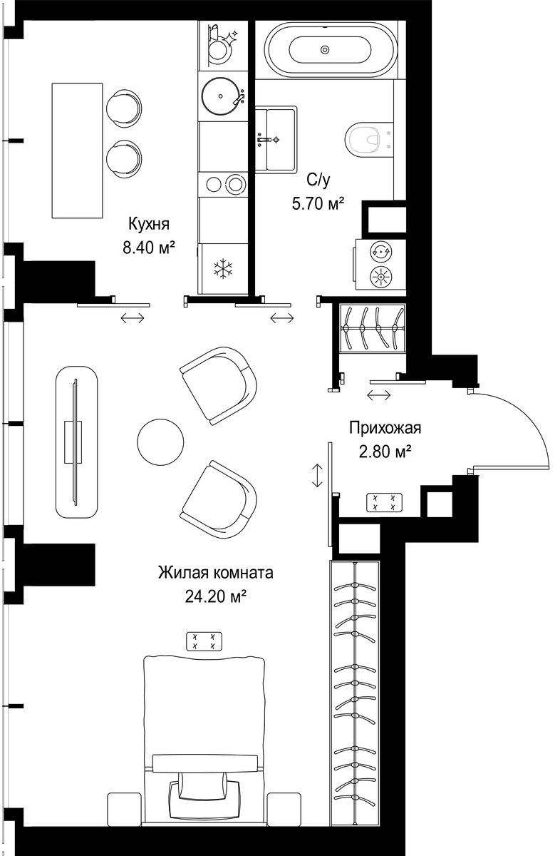 Планировка 41.1 м²
