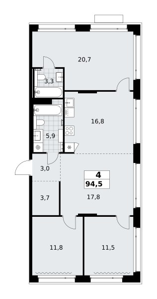 Планировка 94.5 м²